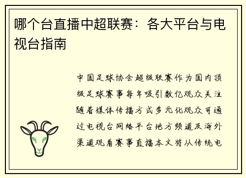 哪个台直播中超联赛：各大平台与电视台指南